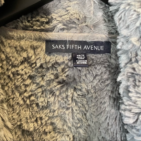 SAKS FIFTH AVENUE Gray Faux Suede Fur Lined Vest XS - Picture 5 of 6